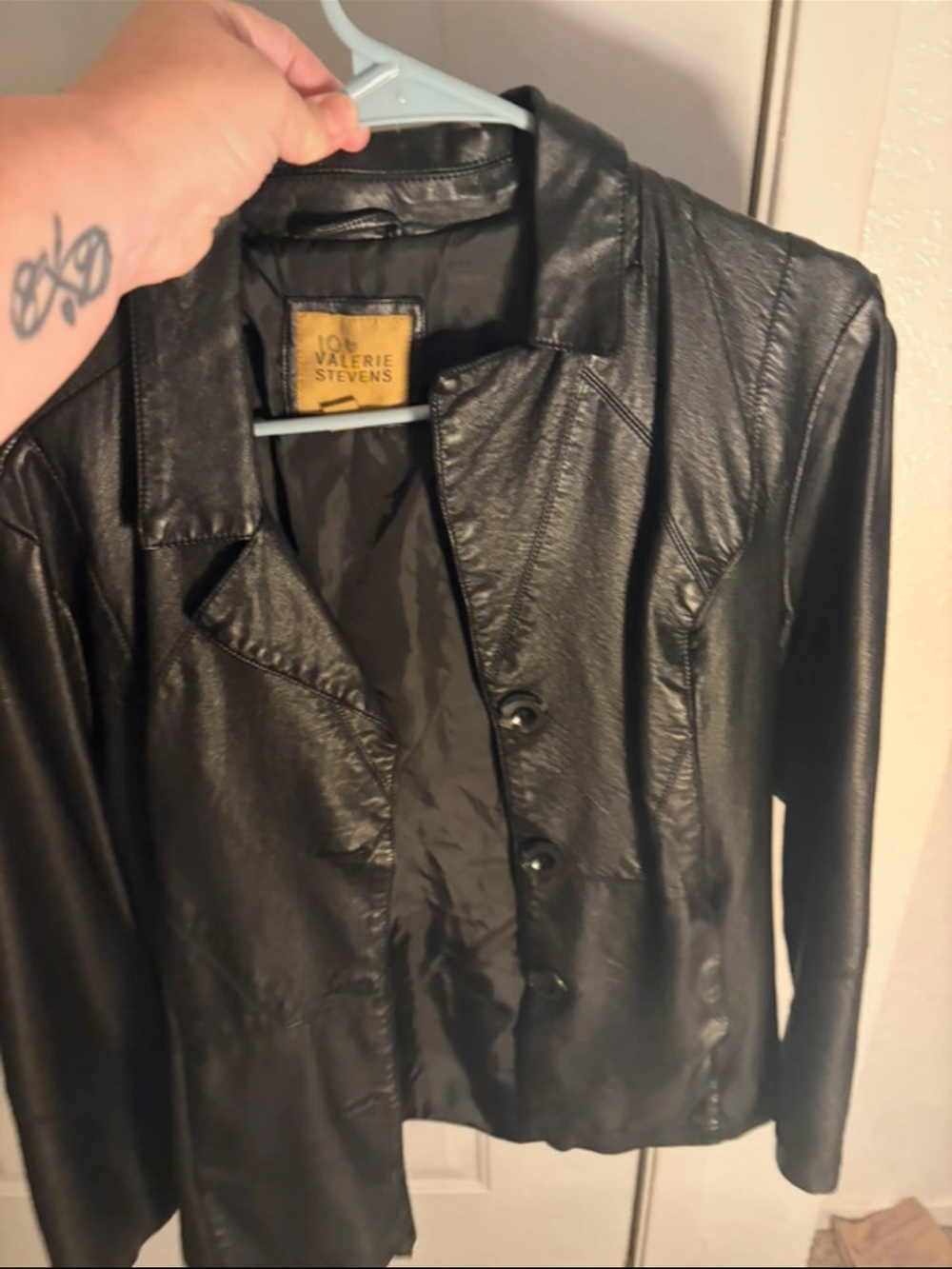 Valerie Stevens Black Leather Button-Front Jacket